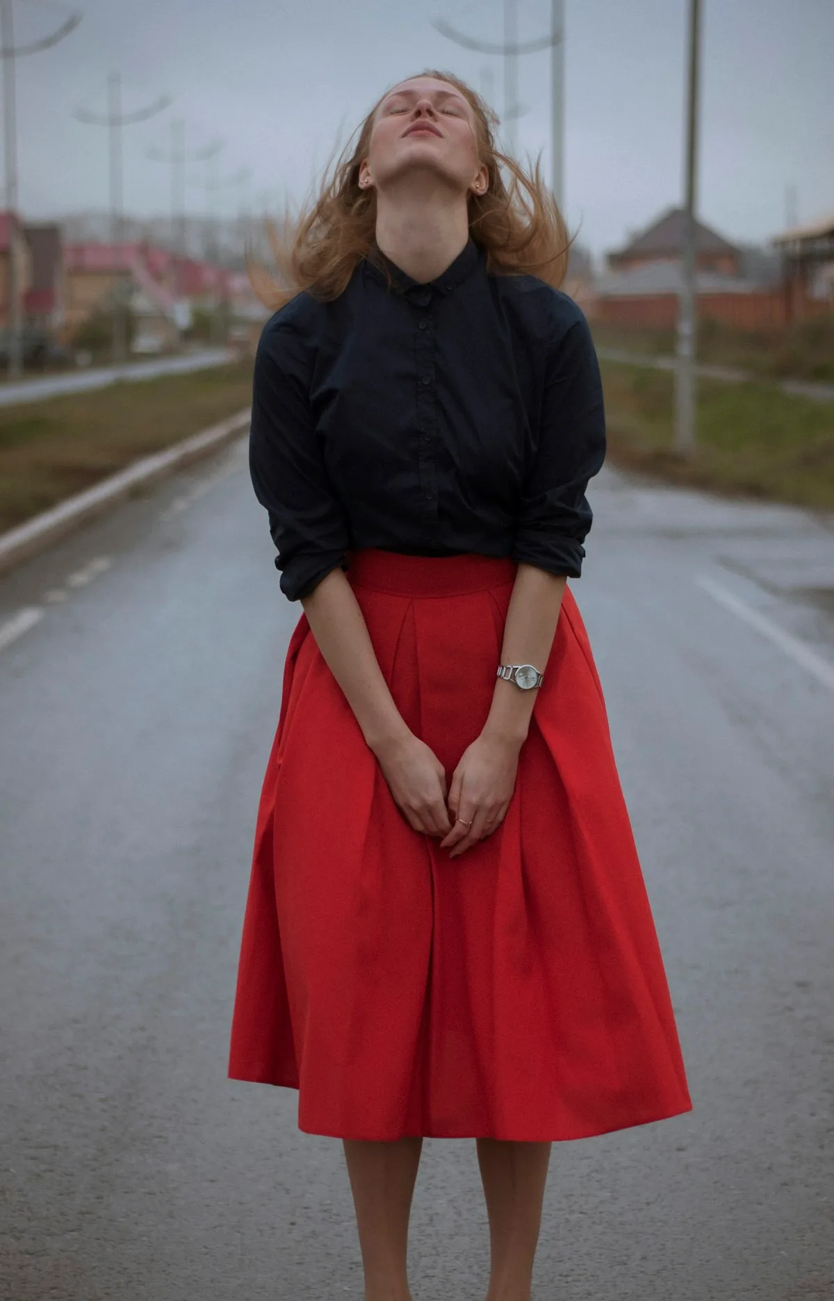 Rok Midi A-Line Merah